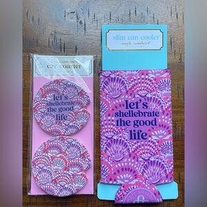 •NEW•Simply Southern 2 Pack Car Coaster + Slim Can Koozie- LET’S SHELLEBRATE💜🐚